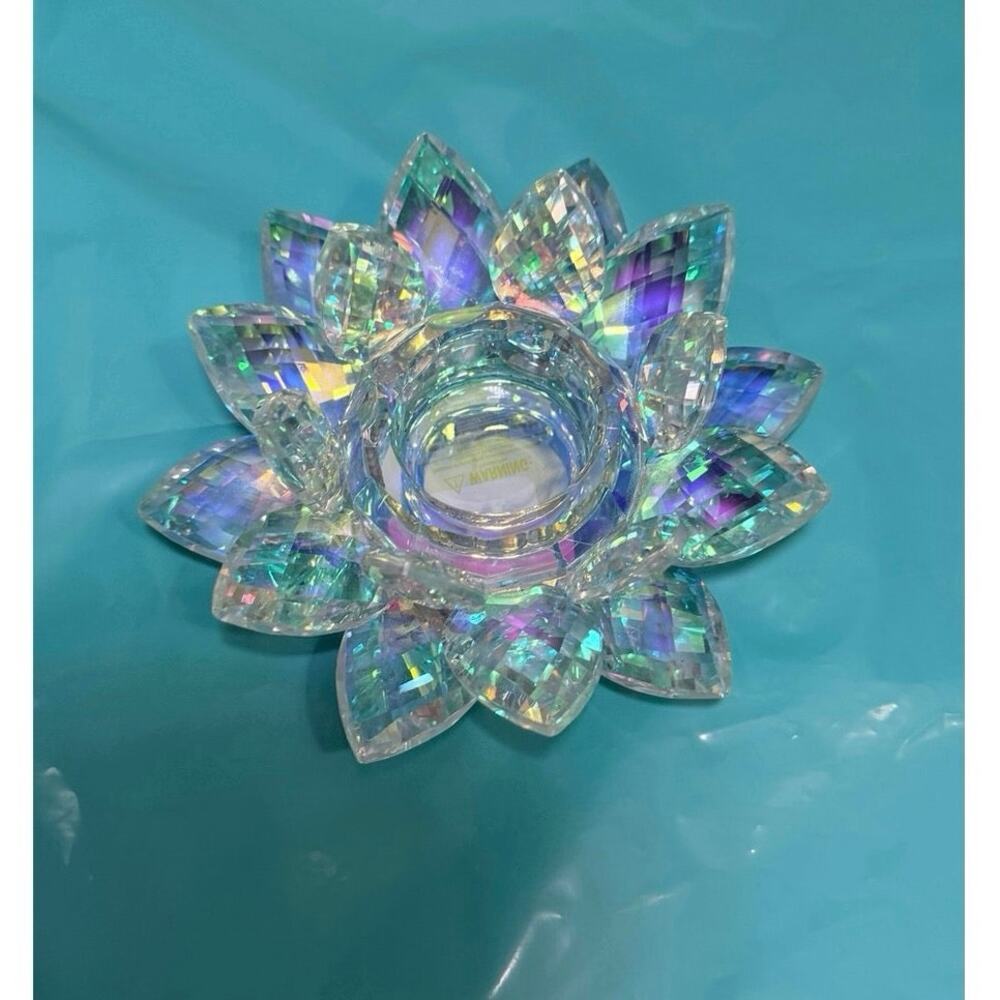 ✨ Iridescent Crystal Lotus Flower LED Candle/Sphere Holder Rainbow Prism